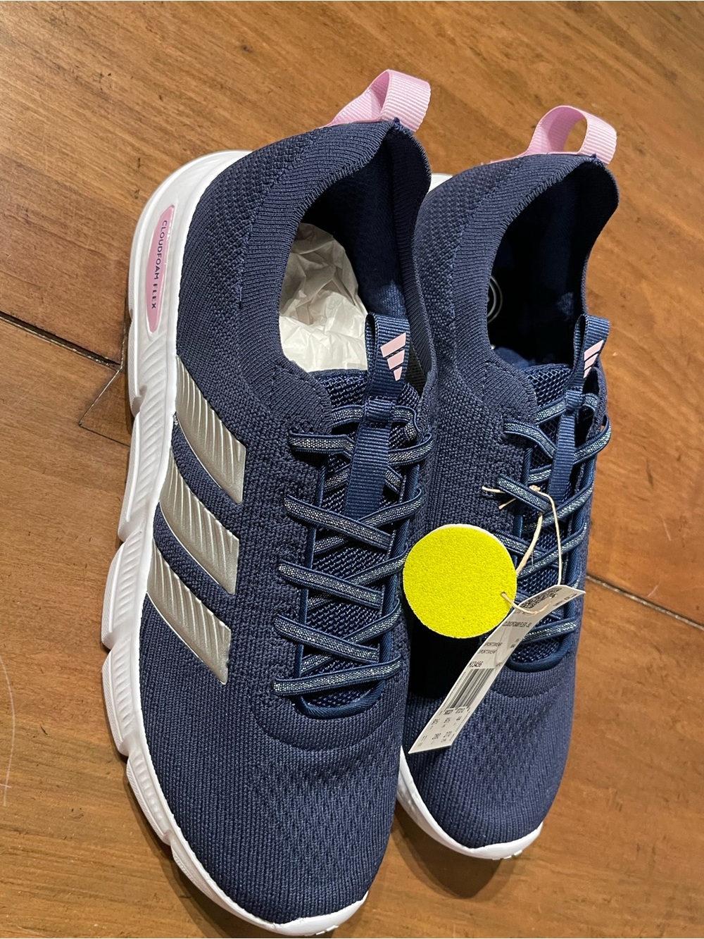 adidas Women's Navy Knit Running Shoes with Pink Pull Tabs
